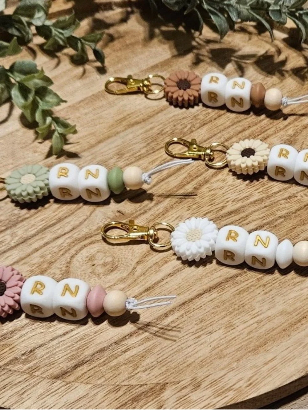 Personalized  Daisy Beaded Keychain - RN (pick1)